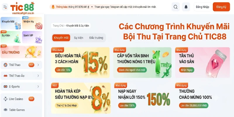 Chương Trình Khuyến Mãi Bội Thu Tại Trang Chủ TIC88
